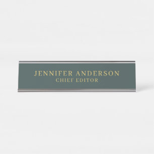 Dusty Green & Gold Color Professional Modern Plain Desk Name Plate