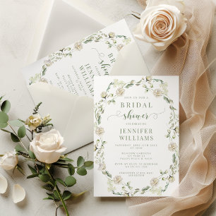 Dusty Green Greenery Floral Wreath Bridal Shower Invitation