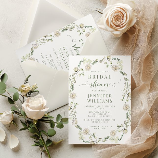 Dusty Green Greenery Floral Wreath Bridal Shower  Invitation (Creator Uploaded)