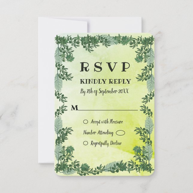 Dusty Green Greenery Rustic Wedding RSVP Card (Front)
