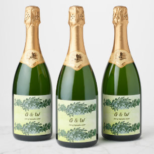 Dusty Green Greenery Rustic Wine & Champagne Label