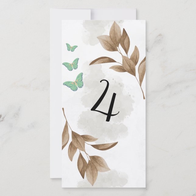 Dusty green Leaf and butterfly Table no card (Front)