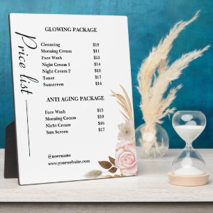 Dusty Green Minimalist Skincare Price List Plaque