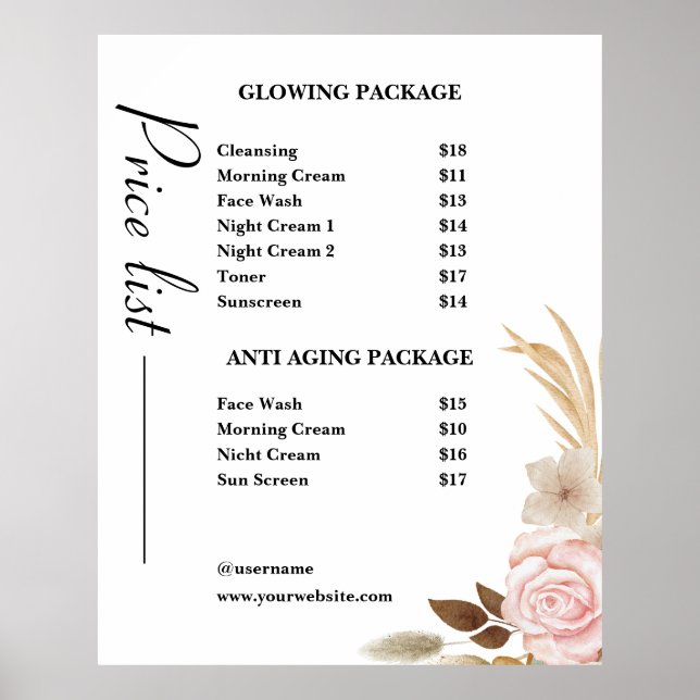 Dusty Green Minimalist Skincare Price List Poster (Front)