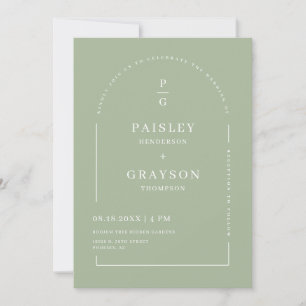 Dusty Green Modern Arch Initial QR Code Photo Invitation