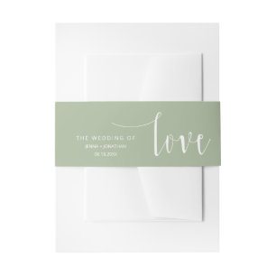 Dusty Green Modern Calligraphy Script Wedding Invitation Belly Band