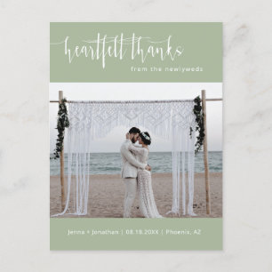 Dusty Green Modern Minimal Wedding Photo Thank You Postcard