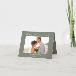 Dusty Green Photo Newly Merry Married Christmas Thank You Card