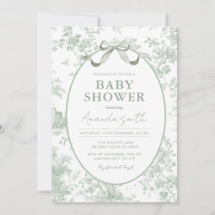 Dusty Green Sage Floral Toile Baby Shower Floral Invitation