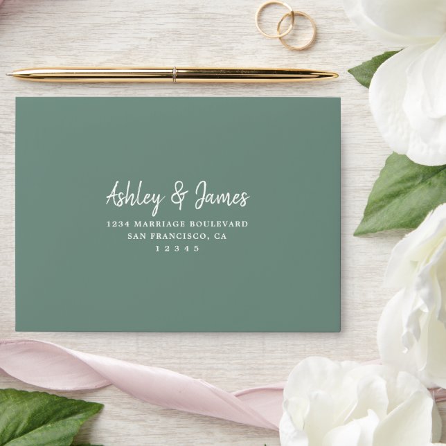 Dusty Green Self-Addressed RSVP Envelope (Wedding)