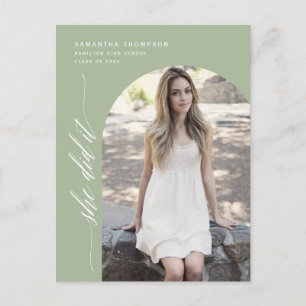 Dusty Green She Did It Graduation Arch Photo Postc Postcard