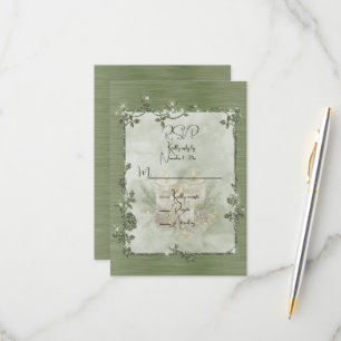 Dusty Green  Shiny Elegant Sparkly Frame  RSVP Card