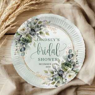 Dusty Green Watercolor Bridal Shower Paper Plates