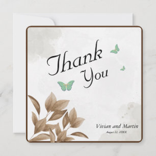 Dusty Green Watercolor & Butterfly Thank You Card