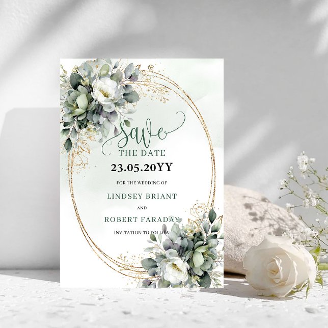 Dusty Green Watercolor Greenery Save The Date (Dusty Green Watercolor Greenery Save The Date)