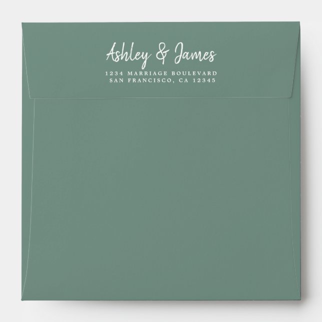 Dusty Green Wedding Return Address Square Envelope (Back (Top Flap))