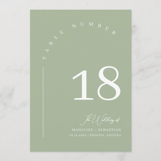 Dusty Green Wedding Seating Chart Table Number (Front)