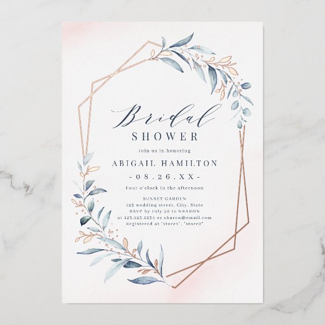 Dusty Greenery Rose Gold Rustic Bridal Shower (Front)