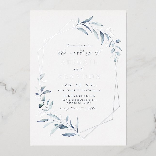 Dusty Greenery Silver Geometric Rustic Wedding (Front)