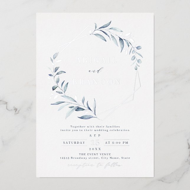 Dusty Greenery Silver Geometric Rustic Wedding (Front)