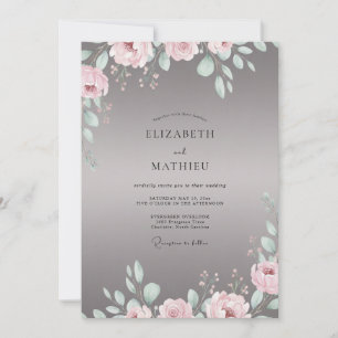 Dusty Grey Petal Wedding Invitation