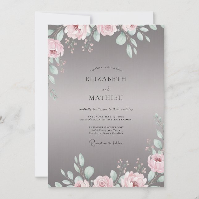 Dusty Grey Petal Wedding Invitation (Front)