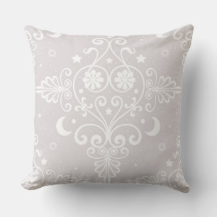 Dusty Grey Rose Bohemian Celestial Damask Pattern Cushion