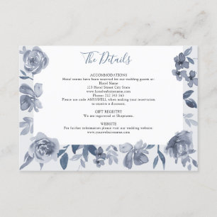 Dusty Grey Watercolor Floral Wedding Details  Enclosure Card