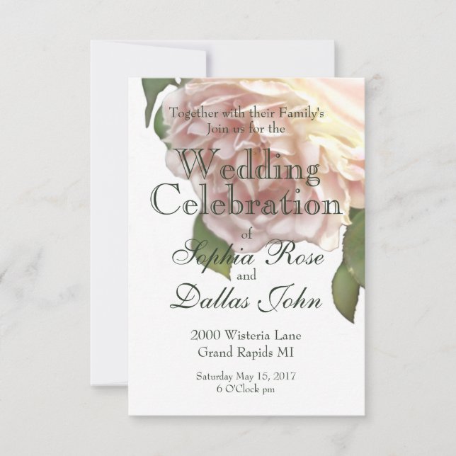 Dusty Ivory  Rose Invitation (Front)