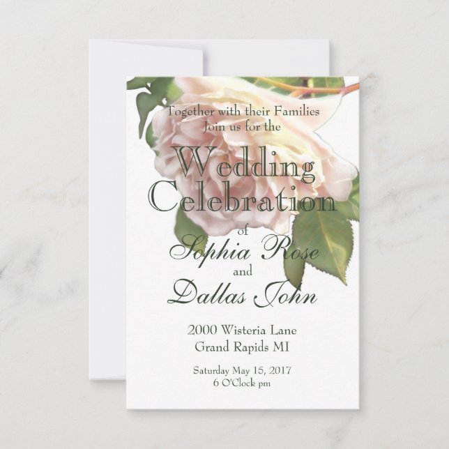 Dusty Ivory Rose  Invitation (Front)