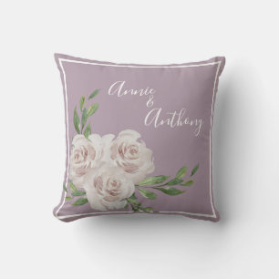Dusty Lavender Floral Romantic Names Wedding Cushion