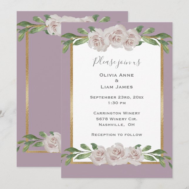 Dusty Lavender Floral Watercolor Romantic Wedding Invitation (Front/Back)