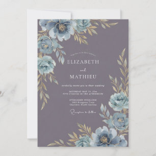 Dusty Lavender Moody Vintage Wedding Invitation
