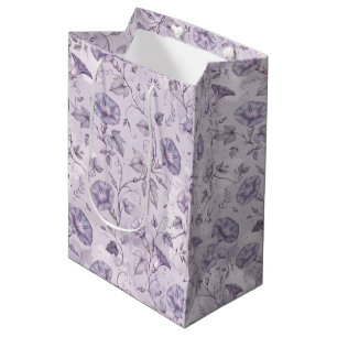 Dusty Lavender Morning Glories Elegant Floral Medium Gift Bag