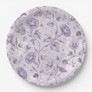 Dusty Lavender Morning Glories Elegant Floral Paper Plate