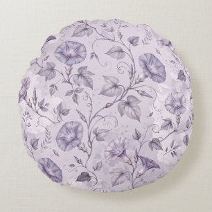Dusty Lavender Morning Glories Elegant Floral Round Cushion