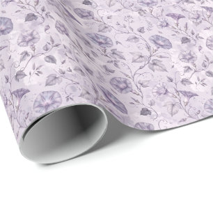 Dusty Lavender Morning Glories Elegant Floral Wrapping Paper