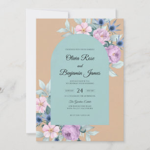 Dusty Lavender Peach Blossom Wedding Invitation