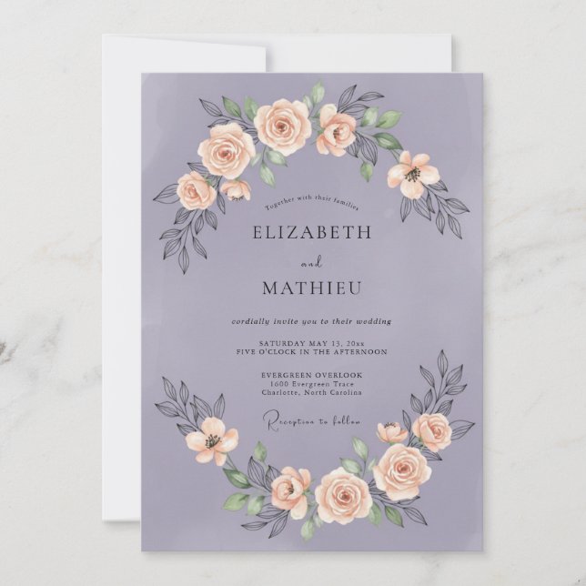 Dusty Lavender Peony Wedding Invitation (Front)