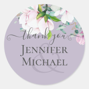 Dusty Lavender Pink Magnolias Eucalyptus ThankYou Classic Round Sticker