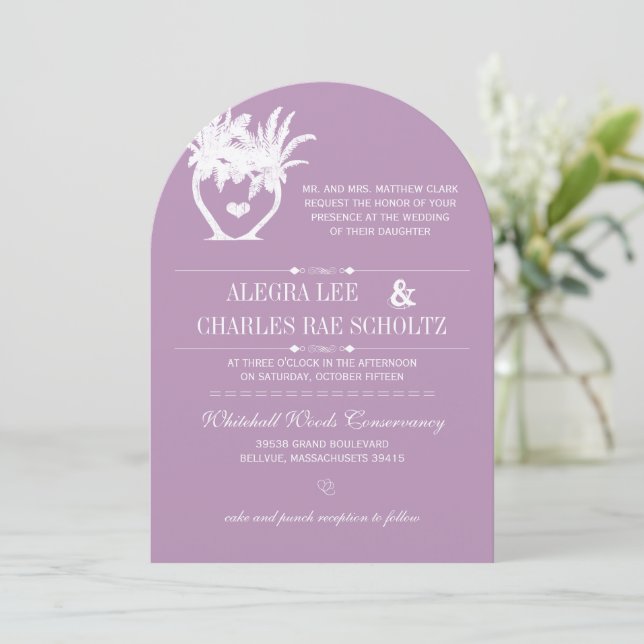 Dusty Lavender Purple Beach Destination Wedding Invitation (Standing Front)