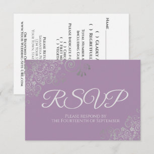Dusty Lavender Purple Elegant Silver Lace Wedding RSVP Card
