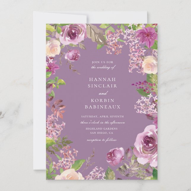 Dusty Lavender Purple Floral Wedding Invitation (Front)