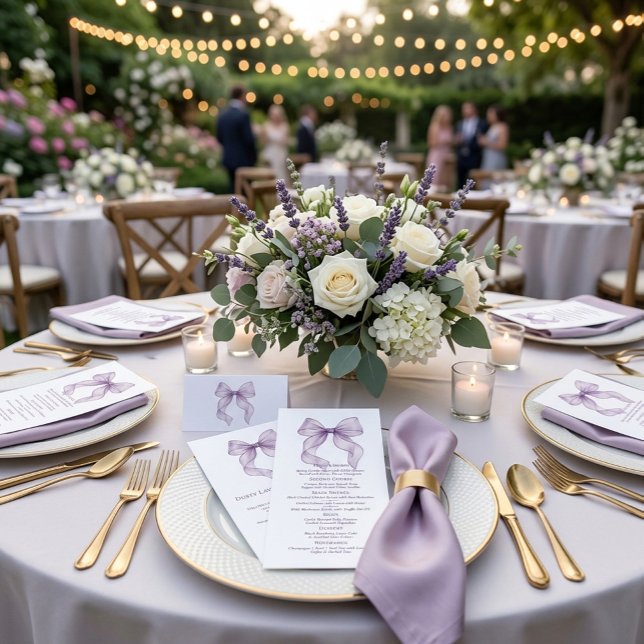 Dusty Lavender Ribbon Bow Wedding Dinner Menu (Creator Uploaded)