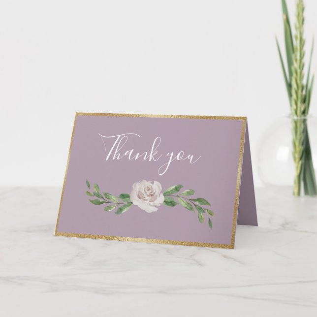 Dusty Lavender Romantic Floral Elegant Wedding Thank You Card (Front)