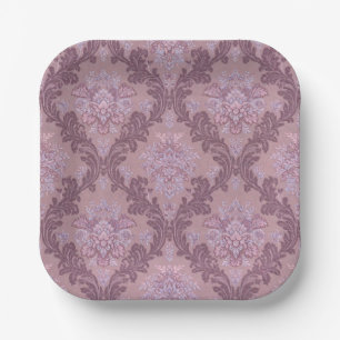 Dusty Lavender Rose Mauve Lilac Elegant Damask Paper Plate
