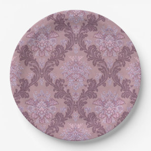 Dusty Lavender Rose Mauve Lilac Elegant Damask  Paper Plate