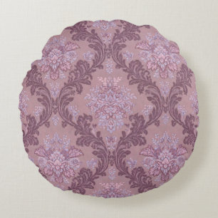 Dusty Lavender Rose Mauve Lilac Elegant Damask Round Cushion