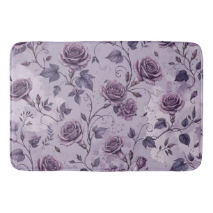 Dusty Lavender Rose Moody Dreamy Hues Floral  Bath Mat