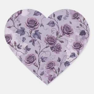 Dusty Lavender Rose Moody Dreamy Hues Floral  Heart Sticker